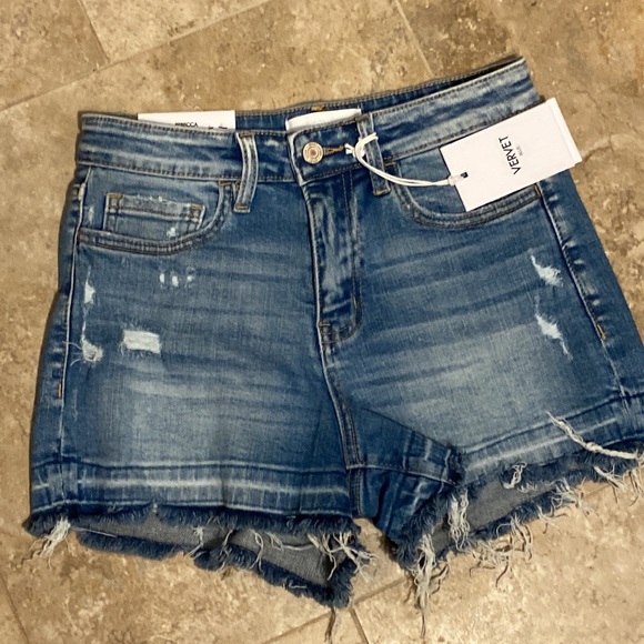 Vervet by Flying Monkey Rebecca Shorts Denim Cut Offs Distressed High Rise NWT - Picture 3 of 6